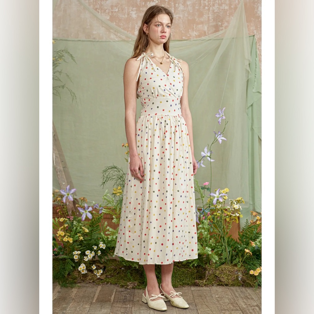 Rosie Posie Confetti Halter Midi Dress NWT size large - Picture 2 of 3